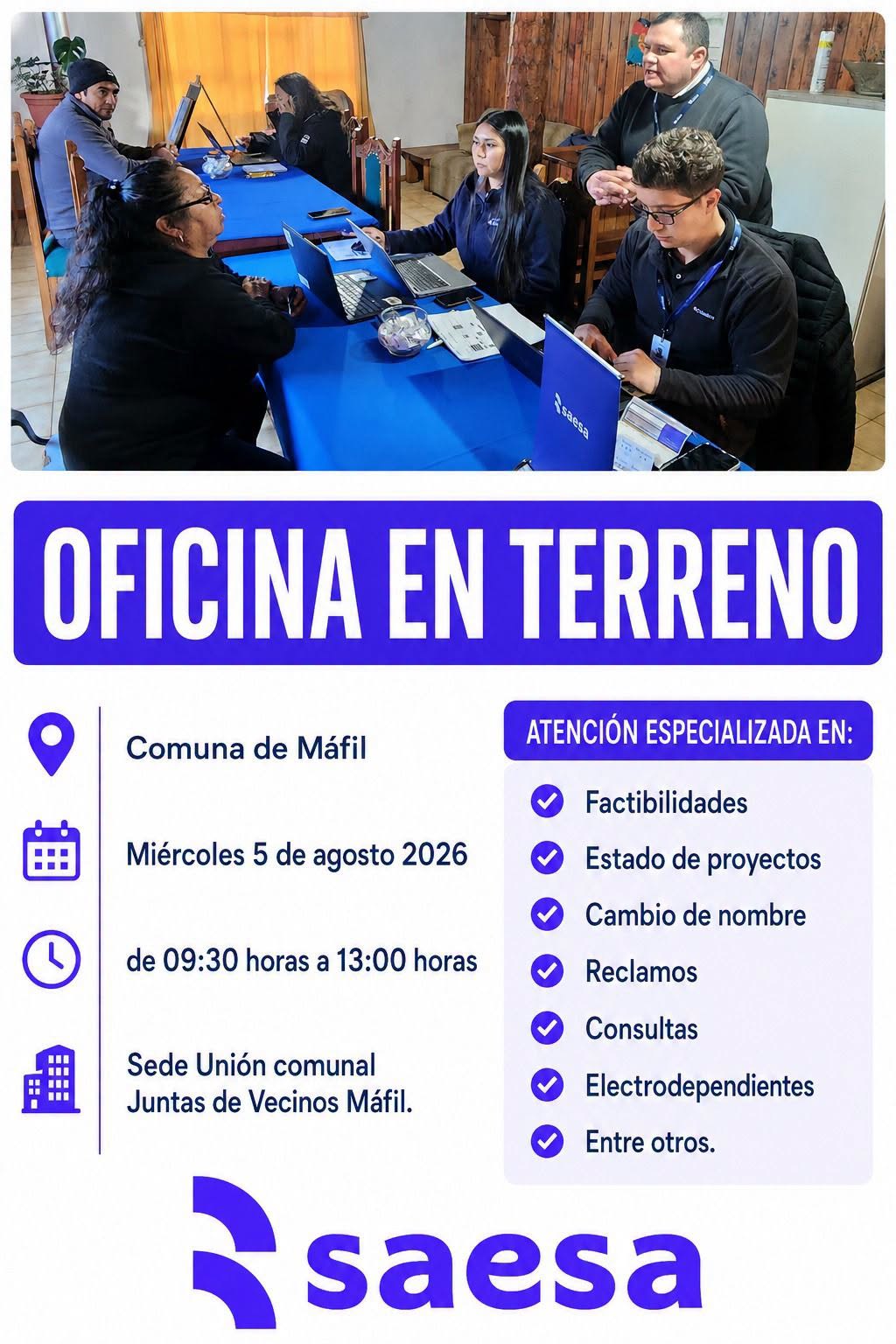 Saesa realizará una "Oficina en Terreno".